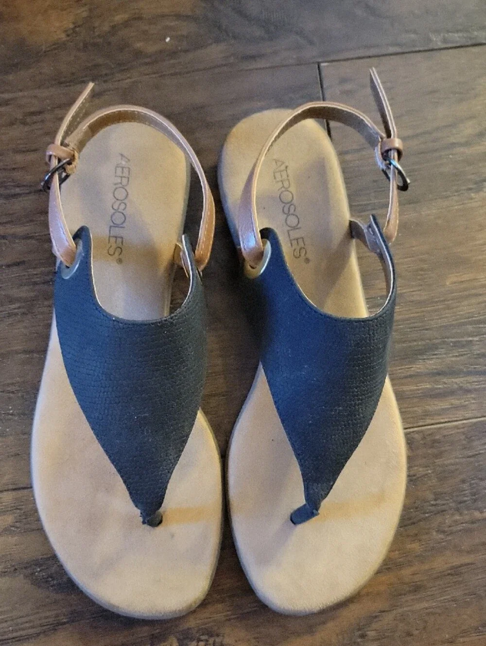 Aeropostale Black and Tan Thong Sandals with Ankle Strap